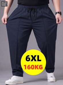Men's Plus Size Loose Fit Business Casual Wide Leg Pants, Comfortable Soft Fabric, Straight Leg Trousers Sports Fall - Navy Blue - View 2