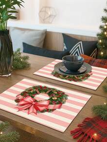 1pc Christmas Series Pattern Printed Table Runner, 4pcs Christmas Pattern Printed Placemats, Suitable For Holiday, Party, Birthday, Dinner, Kitchen Dining Table Decoration, All Season Room Decor, Home Textile Decoration Table Runner - Multicolor - View 1