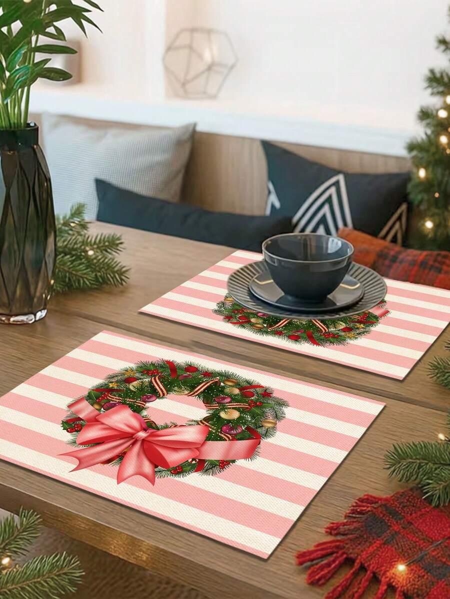 1pc Christmas Series Pattern Printed Table Runner, 4pcs Christmas Pattern Printed Placemats, Suitable For Holiday, Party, Birthday, Dinner, Kitchen Dining Table Decoration, All Season Room Decor, Home Textile Decoration Table Runner - Multicolor - View 1