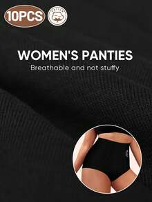 MEIYATING 10pcs Plus Size Women's High Waist Tummy Control Cotton Comfortable Daily Triangle Panties With English Print - Multicolor - View 6