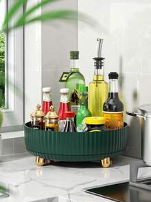 1pc Large Capacity Multi-Function Rotating Storage Box - Heavy Duty Plastic Organizer Tray With Gold Legs, Suitable For Bathroom, Kitchen, Office, Living Room - Space-Saving Modern Decorative Centerpiece With Rounded Edges - Multicolor - View 2