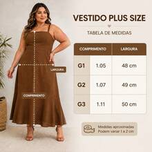 Vestido Plus Size Feminino em Linho Midi Alça Regulável com Lastex - Bege - Visão 4