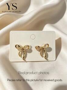 1 Pair Bowknot Line Earrings, Golden Texture Minimalist Earrings, Suitable For Business, Casual And Daily Wear - Gold - View 6