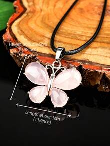 Natural Crystal Butterfly Pendant Necklace, Pink Quartz, Amethyst, Tiger Eye, Multicolor Options, Unique Niche Stone Accessory Gift - Butterfly Pendant - View 4