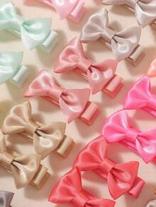 bilicaca 10pcs Mini Satin Bow Hair Clips For Kids, Sweet Cute Solid Color Girls Edged Hair Clips, Flyaway Hair Clips, Back To School All-Match Versatile Children Hair Accessories - Multicolor - View 11