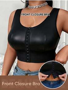 1pc Plus Size Front 3-Row Hook & Eye Removable Padding Women's Sports Bra - Black - View 4