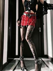 1/2雙女款暗黑風蜘蛛網印花褲襪/緊身褲，適合萬聖節Cosplay - 彩色 - 查看 1
