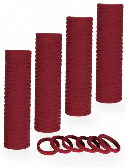 200/100/50/5pcs Burgundy Fabric Wrapped High Elastic Hair Ties, Seamless Soft Thick Hair Bands, Non-Slip No-Pull Hair Accessories, Suitable For Women Girls Daily, Sports, Yoga, Gym Use
