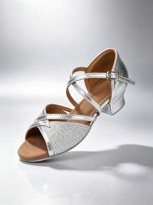 Girls' Low Heel Latin Dance Shoes, Practice Dance Sandals, Beginner Social Dance Shoes - Silver - View 5