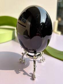 60mm Black Obsidian Crystal Ball Ornament With Silver Base, Suitable For Home Decor, Gifts, Photography, Observation And Feng Shui, Perfect For Christmas And Halloween Decoration - Set - View 1