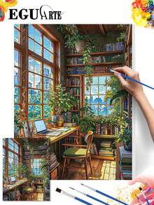 DIY Cozy Library Corner (8x12 / 16x20 Inches) Paint By Numbers Kit (Acrylic) Arts & Crafts For Adult Beginners, Relaxing Home Wall Decor, Study Room Aesthetic, And Unique Holiday Gifts - Sets - View 2