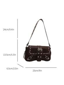 1 buah Tas Selempang/Tas Bahu Gaya Punk Cokelat Tua dengan Hiasan Paku Keling Bulat Perak, Gesper Logam di Bagian Depan, Desain Pita Berpaku Keling pada Tali dan Sisi, Memberikan Nuansa Manis & Keren yang Kuat, Cocok untuk Gaya Pakaian Y2K, American Vintage, dan Lainnya, Bahan PU - Coffee Brown - View 7