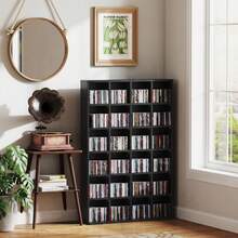 Multimedia-opbergkast voor 456 cd's/336 dvd's - houten boekenkast met verstelbare planken, 89 x 130,5 cm, zwart - A - Bekijken 9