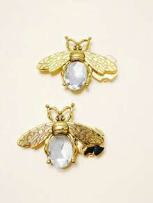 6/2/1Pc Vintage Gold Bee Rhinestone Button Covers Crystal Insect Shirt Cuff Button Caps Clip-On Cufflinks Formal Dress Clothing Accessories - Multicolor - View 5