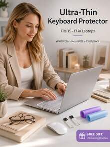3pcs Ultra-Thin Keyboard Protector Film And Keyboard Cleaning Brush, Effectively Protects Keyboard, Suitable For 15 To 17.0 Inch Laptops, Transparent, Purple, Yellow, Pink Optional - Multicolor - View 1