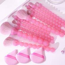 10pcs Pink Round Makeup Brushes + 3 Powder Puffs Full Set - Perfect For Blending Foundation, Blush, Contour And Kabuki Brush - Fresh And Flawless Basic Beauty Tools For Applying Liquid Foundation, Face Mask, Cream And Other High-End Makeup, Suitable For All Skin Types, Fragrance-Free - Multicolor - View 1