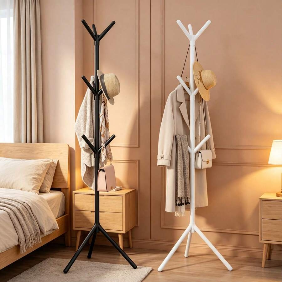 Coat Rack. A Modern, Minimalist Coat Rack Featuring A Tree-Branch Design. This Freestanding Unit Is Suitable For The Bedroom; It Is A Space-Saving, Floor-Standing Solution Ideal For Organizing Items Such As Hats, Scarves, And Handbags. - Multicolor - View 1