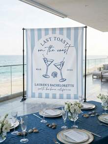 1pc-Personalized Tapestry Last Toast On The Coast Bachelorette Banner | Coastal Bach Photo Backdrop | Beach Bachelorette Decor | Coastal Bachelorette Party Decor Tapestry Custom Decor - Multicolor - View 4