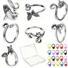 Multi‑Style Animal Figure Crochet Finger Ring Kit, Adjustable Metal Yarn Guide Ring For Knitting Crocheting, DIY Craft Supplies With Storage Case & Stitch Markers - Multicolor - View 13