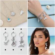 5/20pcs Silvery Ocean Charms Rhinestone Shell Starfish Mermaid Tail Dolphin Jellyfish Pendant For DIY Bracelet Necklace Jewelry Making Findings - Multicolor - View 8