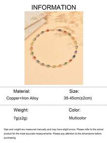 1pc Elegant Popular Colorful Sparkling Rhinestone Necklace Fashion Copper Material Metal Neck Chain Charming Alluring Women's Jewelry Suitable For Daily Wear Decoration And Party Music Festival Photo Wear Handmade Chain Cut By Length Number Of Stones Not Fixed Rhinestone Color Randomly Distributed Copper Material Necklace - Multicolor - View 6