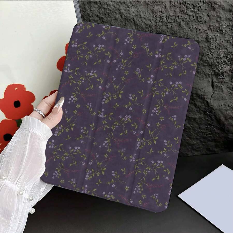 深紫色迷你野花印花 360° 旋轉平板保護殼，附筆槽，適用於 iPad 11"(A16)10.9/10.2/Air 5th/10th/Air 13/Air 11，自動休眠/喚醒功能，適用於小米 5/5PRO/6/6PRO/7/7PRO，適用於 OPPO Pad，適用於華為 MatePad，適用於 Vivo Pad，適用於榮耀 Pad，適用於小新 Pad