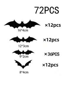 120/72/60/12pcs Halloween Bat Decorations, Halloween 3d Bat Wall Decor, Black Bat Wall Stickers, Black Bat Decals, Reusable, Suitable For Bathroom, Bar, Restaurant, Bedroom Door, Halloween Party Supplies, Winter Halloween Home Decor - Multiple Styles - View 10