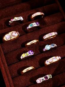 11pcs Set Exquisite Vintage Fashion Elegant Elegant Sophisticated Versatile Colorful Rhinestone Gold & Silver Rings Set For Women Daily Wear Vacation Date Holiday Party Jewelry - Multicolor - View 8