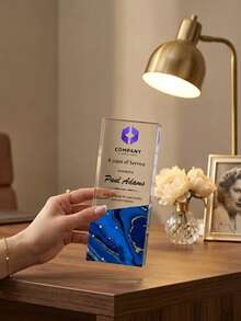 1pc Personalized Marble Pattern Acrylic Trophy Plaque, Customized Logo & Photo Engraving, Service Award, Corporate Employee Recognition Retirement Anniversary Gift, Suitable For Office Workplace - Multicolor - View 18