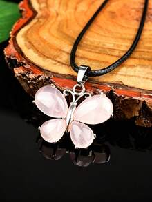 Natural Crystal Butterfly Pendant Necklace, Pink Quartz, Amethyst, Tiger Eye, Multicolor Options, Unique Niche Stone Accessory Gift - Butterfly Pendant - View 13