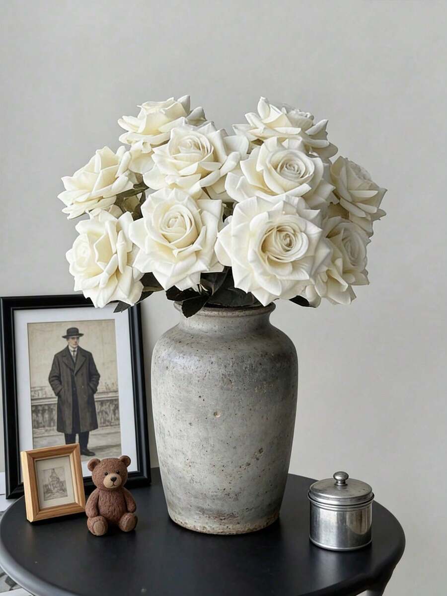 7pcs/Set Artificial Silk Rose Flowers, Realistic Rose Flower Heads With Long Stems, Suitable For Wedding Decoration, Floral Party Centerpiece, Floral Arrangement, Outdoor Garden, Home Decor - Multicolor - View 1