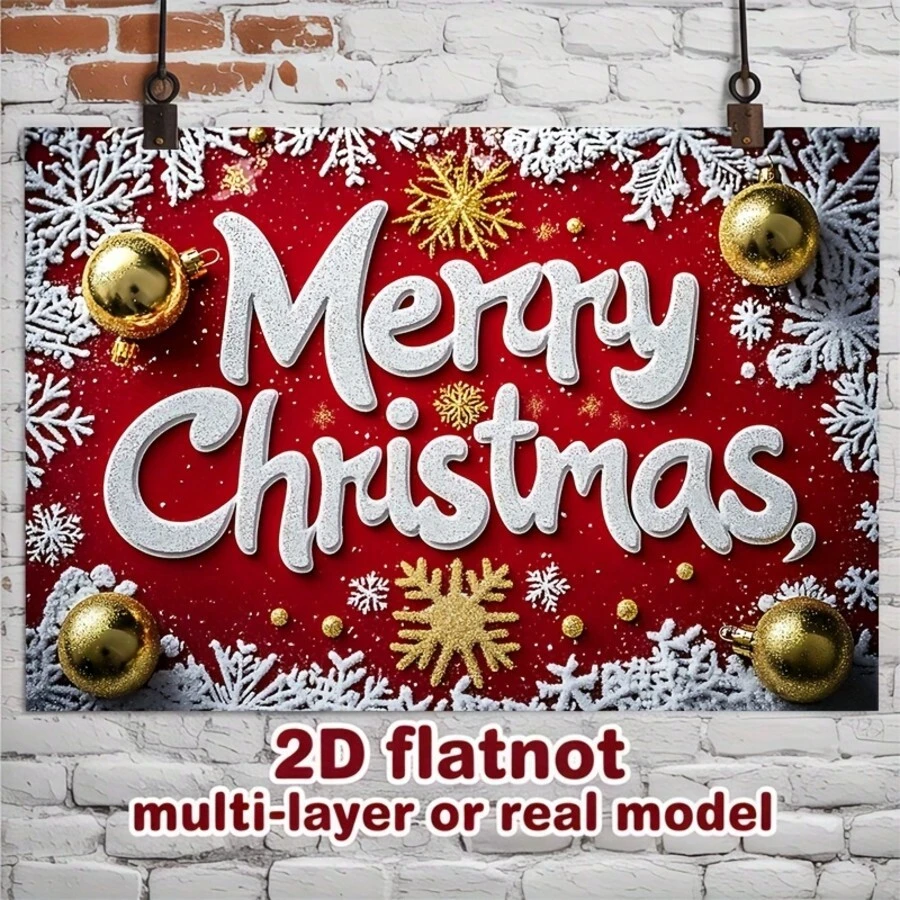 2D Flat 2D Flat 2D Flat Banner 1pc, 2D Flat, Country Christmas Holiday Background Decoration Photo Prop, Polyester Banner Decoration, Home Decor, Room - Rustic Christmas - View 1