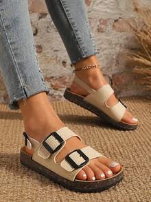 Women's Platform Sandals, Dual Adjustable Straps, Easy On/Off, Casual Daily Use - Beige - View 4
