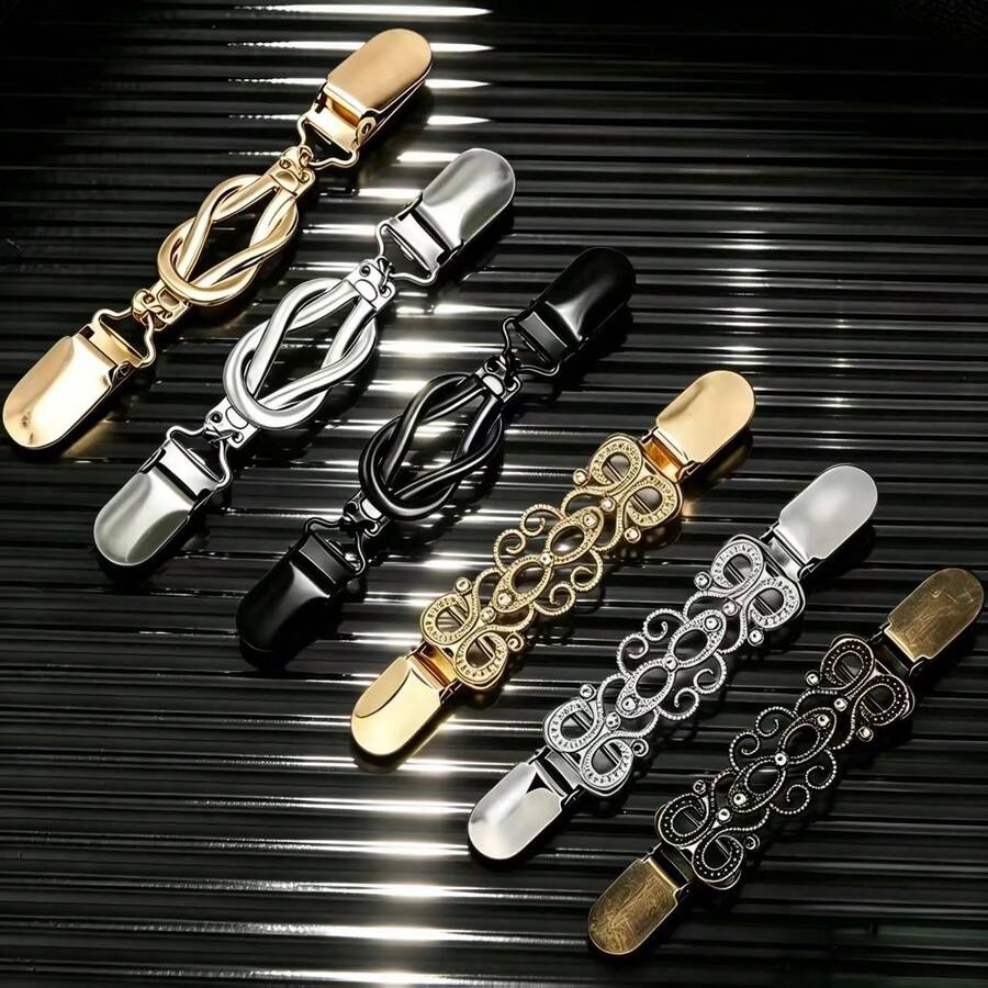 6pcs Vintage Clasp Clips, Retro Dress Clips For Sweater, Cardigan, Shirt, Blouse, Cape, Pants Waist, Ladies Fashion Accessories