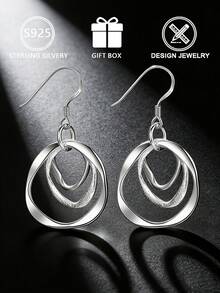 1pc 925 Sterling Silver Multi-Layer Twisted Oval Matte Finish Hoop Earrings (Twisted Ring Effect), Gift Box Suitable For Daily Wear And Holidays - Silver - View 9