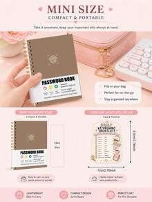 1 Set Buku Sandi & Stiker Pintasan Keyboard, Aksesoris Meja Kantor, Perlengkapan Kantor, Petunjuk Sandi Nama Pengguna Situs Web, Pengatur Email & Catatan untuk Rumah, Kantor & Hadiah Halloween - Buku Sandi A6 - View 3