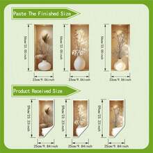 3pcs Visual Recessed Niche Vase Wall Sticker, Neutral Dried Flower Vase Hollow Wall Decal, Fake Built‑In Shelf Mural, Removable Self‑Adhesive, For Living Room Bedroom Entryway Boho Farmhouse Home Decor Gift - Multicolor - View 10