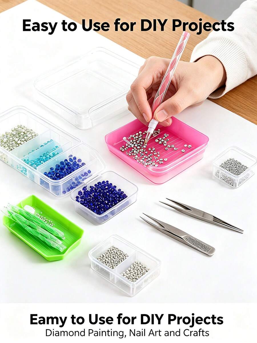 Diamond Painting Tool And Accessory Set, Includes Portable Storage Box, Ergonomic Diamond Pen, Square Wax Blocks And Bead Sorting Tray, Adult Beginner Craft Kit, Available In Pink, Blue, Green - Sets - View 1