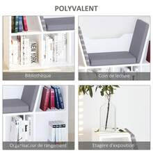 Banco-estante 2 em 1 com almofadas para o assento, prateleira em forma de cubo com 6 compartimentos abertos e 2 níveis, móvel - A - Ver 7