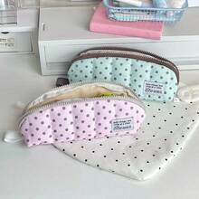 Fluffy Angel Wings Polka Dot Quilted Pencil Case, Korean Style Stationery, Back To School, Pen, Ruler, Eraser All-In-One Mesh Storage Bag, School Supplies, Pencil Case - A - View 5