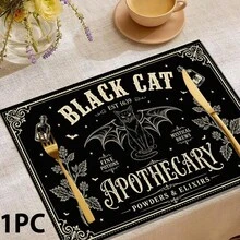 1pc/4pcs/6pcs/8pcs, Halloween Bat & Cat Pattern Table Mat, Suitable For Dining Table, Breakfast Mat, Coffee Bar, All-Season Decor, Washable Placemat, Room Decor, Kitchen Table Mat, Indoor/Outdoor Party Decoration, Home Decor, Ideal Gift - Multicolor - View 10