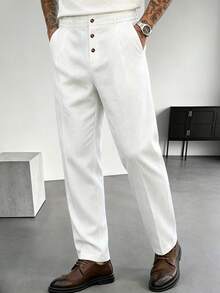 Officeau Men's White Straight Leg Casual Pants, Loose Fit With Drape, Versatile Long Pants For Commuting, Hiking, Fitness, Jogging, Spring/Autumn - White - View 3