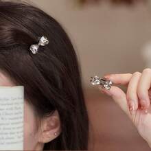 Small Crystal Bow Side Alligator Hair Clip, Premium Forehead Fringe Clip, Mini Bangs Clip With Rhinestones - Multicolor - View 2