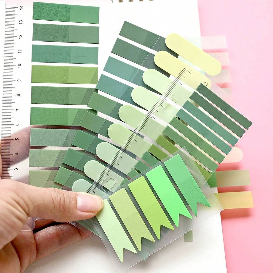 5pcs/Pack Index Tabs Labels PET Semi-Transparent Green Series Sticky Notes Marker Tabs Student Textbook Record Tabs Reading Notebook Message Tabs School Supplies Back To School Supplies Ultra-Thin Index Tabs - one-size - View 1