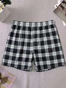 1piece Of Men Underwear, Soft And Comfortable Checkered Pattern Design Loose Corner Shorts, With Button Placket, Suitable For Daily Wear And Vacation - Multicolor - View 1