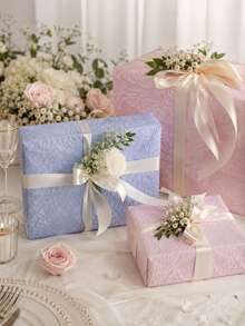 5pcs 2-Design Pastel Gift Wrapping Paper Set, Minimalist Blue Pink Wrap For Birthday, Wedding, Holiday Party, Gift Box Decoration And Gifting - Holiday Edition - View 2
