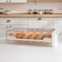 Clear Stackable Egg Holder Storage Container – Fridge Drawer Box & Kitchen Egg Basket Organiser - White - View 8