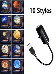 1pc USB Planet Projection Night Light, 360° Rotating, With Multi-Color Slides, Suitable For Bedroom And Car, USB Plug 5V - Planet Series - View 12