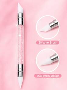 1/2pcs White Diamond Nail Art Silicone Embossing Pen, Multi-Function Dual-Head Silicone Pen, Sticker Pressing Rod, Carving Embossing Pen, Nail Art Auxiliary Tool, 5pcs/Pack Wholesale - White - View 1