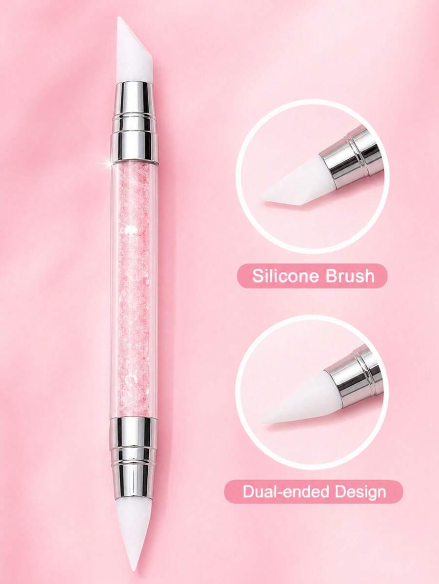 1/2pcs White Diamond Nail Art Silicone Embossing Pen, Multi-Function Dual-Head Silicone Pen, Sticker Pressing Rod, Carving Embossing Pen, Nail Art Auxiliary Tool, 5pcs/Pack Wholesale - White - View 1
